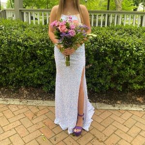 White iridescent prom dress